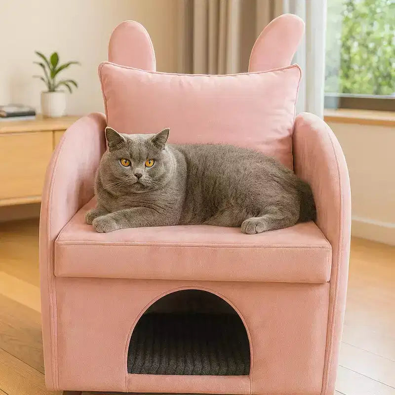 Semplice poltrona con orecchie da coniglio e nascondiglio integrato per cani e gatti, divano singolo Pet-Friendly per camera da letto, soggiorno