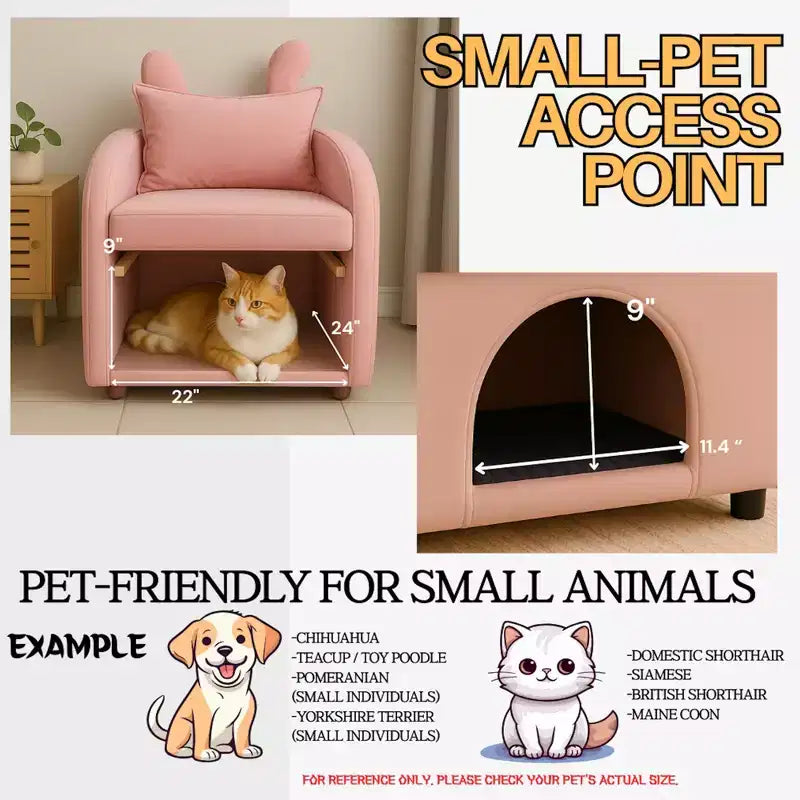 Semplice poltrona con orecchie da coniglio e nascondiglio integrato per cani e gatti, divano singolo Pet-Friendly per camera da letto, soggiorno