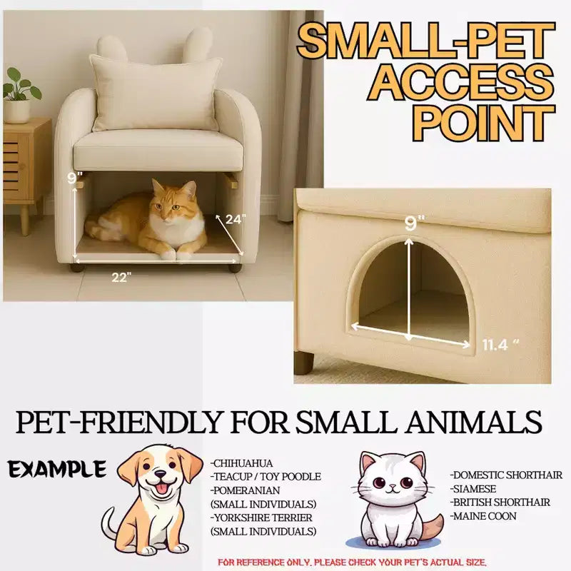 Semplice poltrona con orecchie da coniglio e nascondiglio integrato per cani e gatti, divano singolo Pet-Friendly per camera da letto, soggiorno