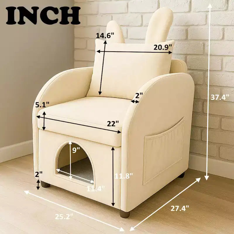 Semplice poltrona con orecchie da coniglio e nascondiglio integrato per cani e gatti, divano singolo Pet-Friendly per camera da letto, soggiorno