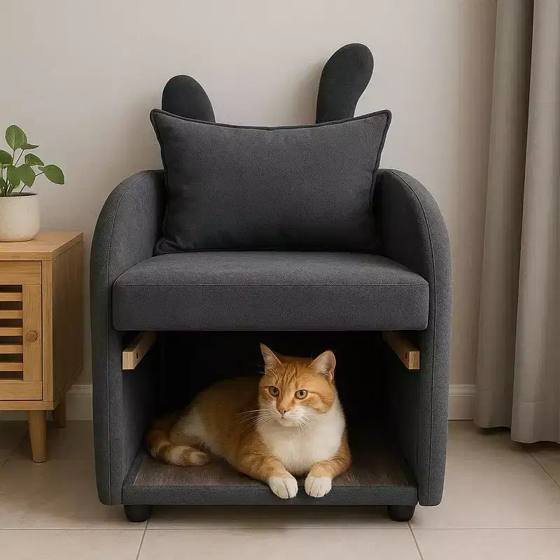 Semplice poltrona con orecchie da coniglio e nascondiglio integrato per cani e gatti, divano singolo Pet-Friendly per camera da letto, soggiorno