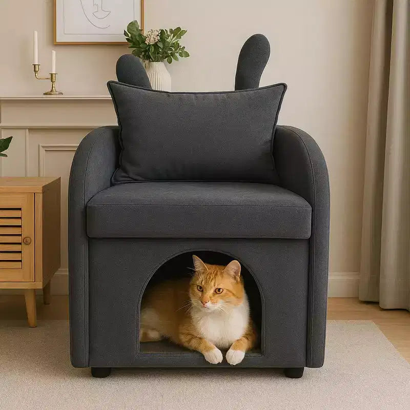 Semplice poltrona con orecchie da coniglio e nascondiglio integrato per cani e gatti, divano singolo Pet-Friendly per camera da letto, soggiorno