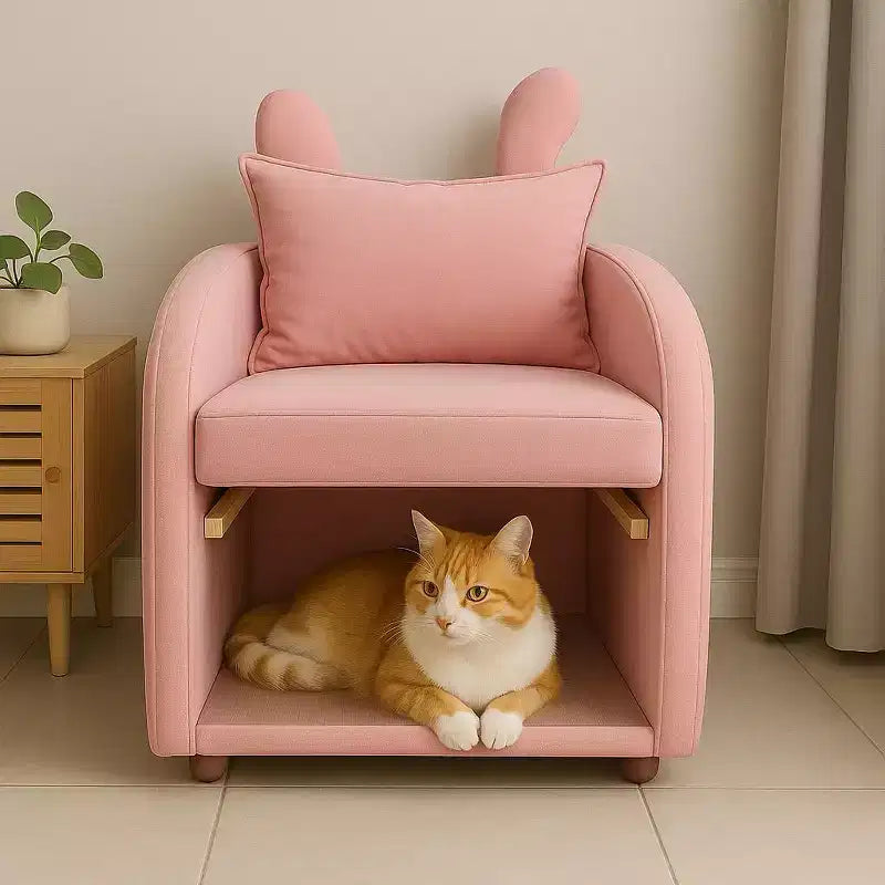Semplice poltrona con orecchie da coniglio e nascondiglio integrato per cani e gatti, divano singolo Pet-Friendly per camera da letto, soggiorno