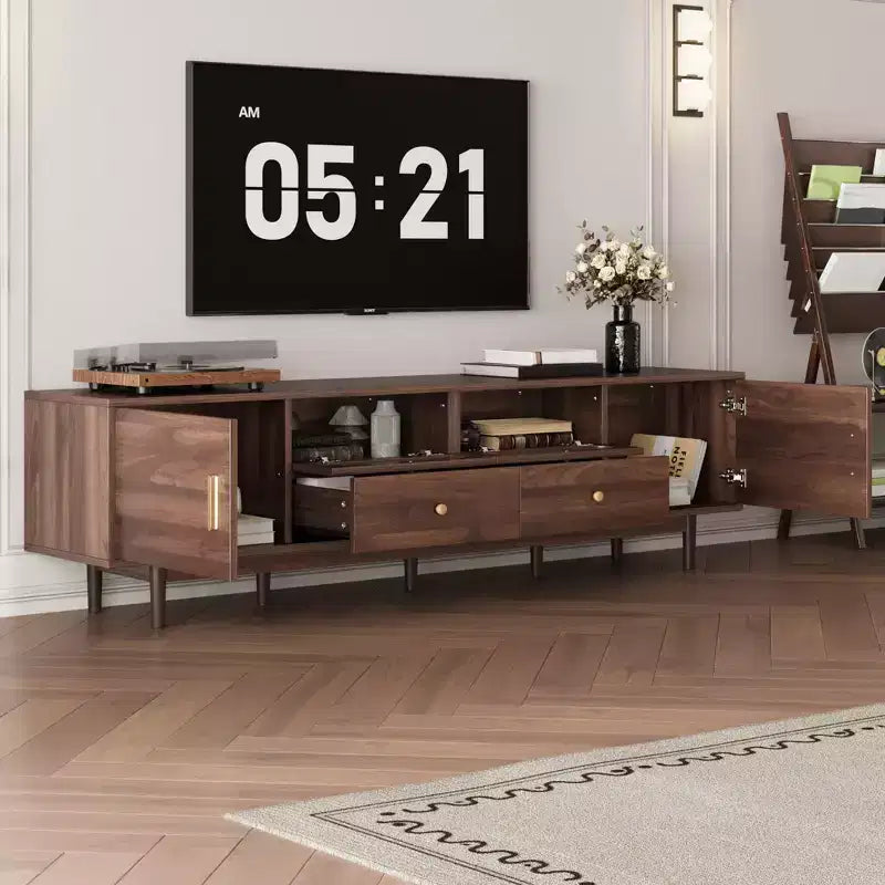 Mobile TV per televisori fino a 85 pollici, Consolle TV in stile rustico, Mobile TV Media con cassetti, Marrone