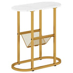 Tavolino con piano in finto marmo e portariviste, struttura in metallo resistente, marrone/bianco