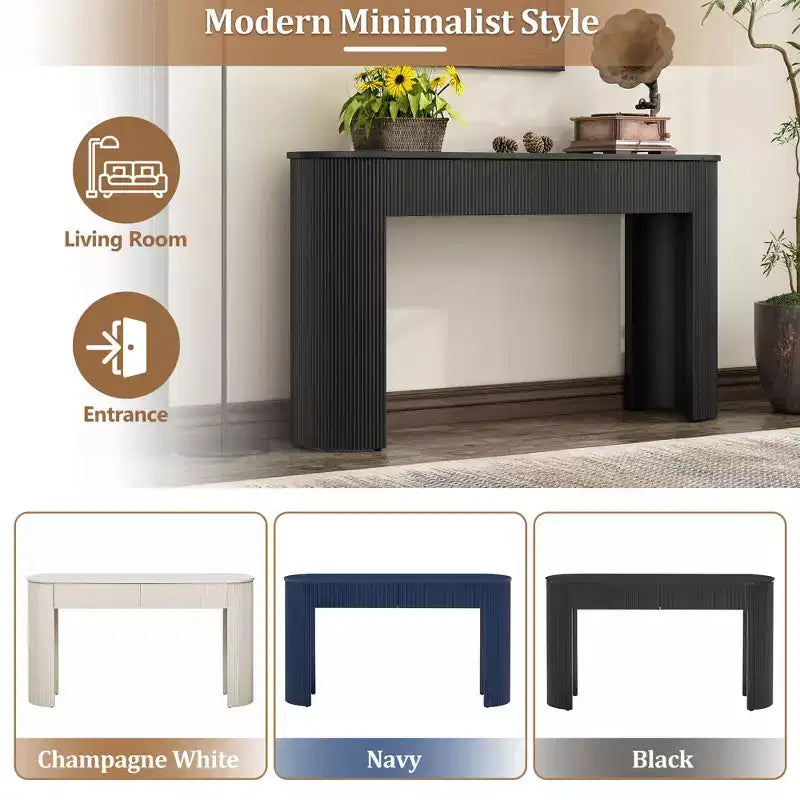 Consolle moderna da 54IN con design a scanalature, tavolo da ingresso con 2 cassetti e piano ovale, tavolino d'accento per corridoio, soggiorno, nero