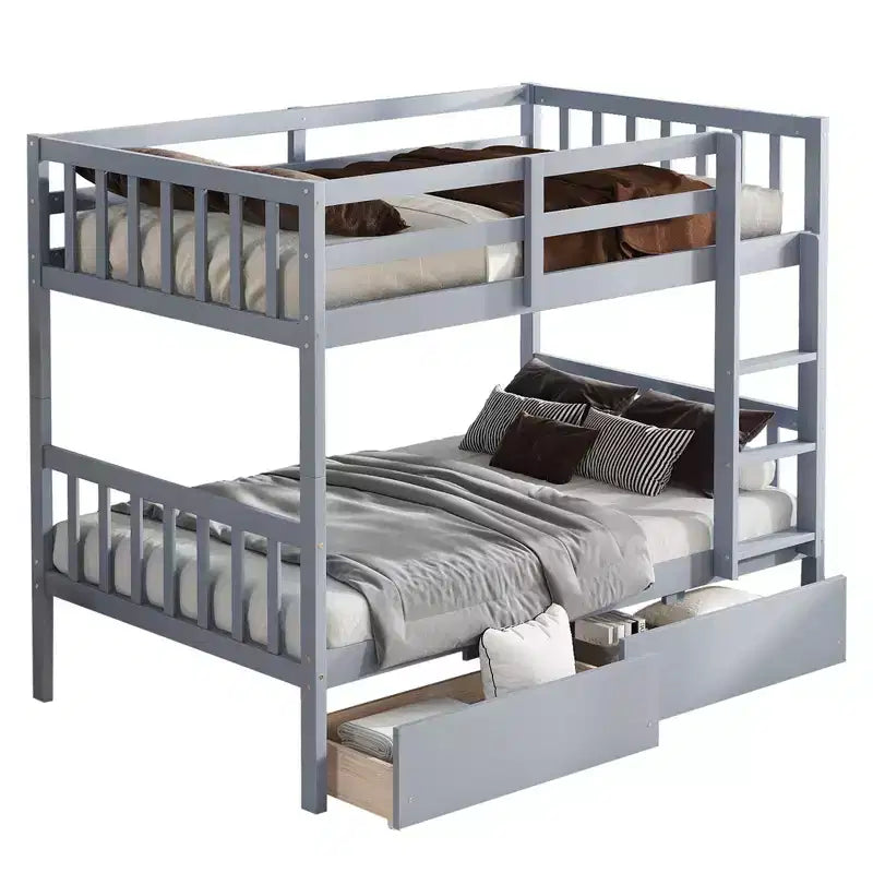 77.3IN Letto a Castello Doppio con 2 Cassetti Contenitore, Telaio Multifunzione Convertibile in 2 Letti Singoli per Camera da Letto, Cameretta, Grigio