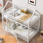 Letto a castello in metallo a due piazze da 78 pollici, con recinzione, porta e ringhiera di sicurezza, per camerette dei bambini, colore bianco