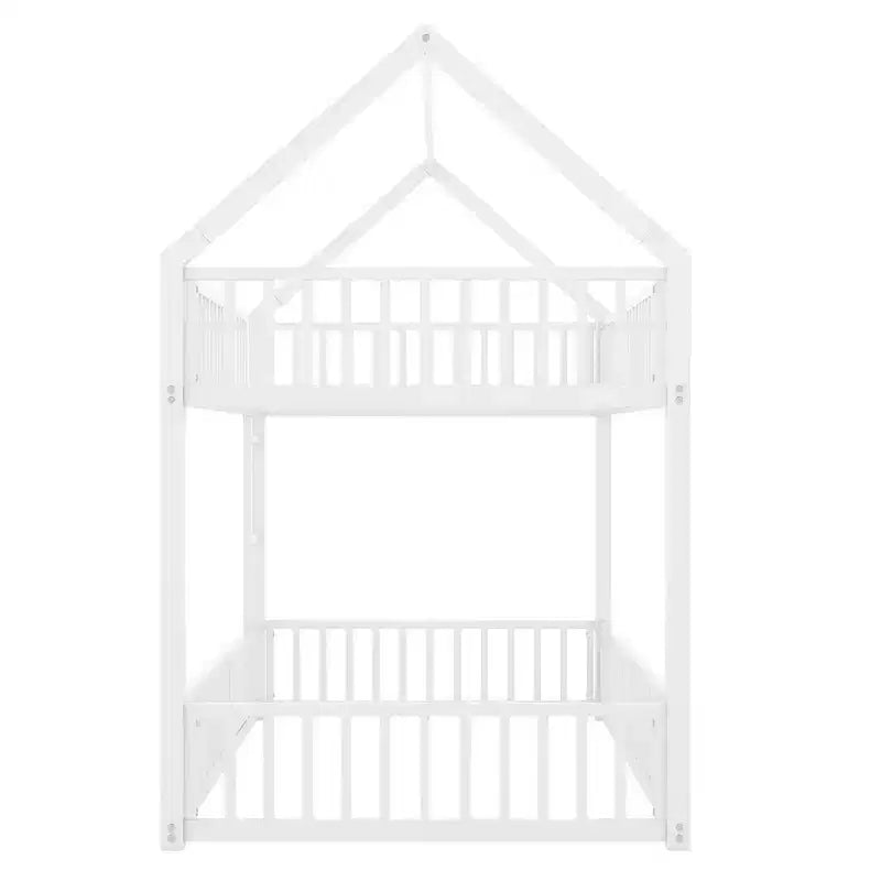 Letto a castello in metallo a due piazze da 78 pollici, con recinzione, porta e ringhiera di sicurezza, per camerette dei bambini, colore bianco