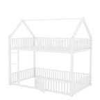 Letto a castello in metallo a due piazze da 78 pollici, con recinzione, porta e ringhiera di sicurezza, per camerette dei bambini, colore bianco