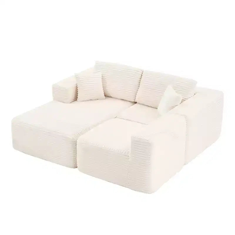 Divano Sezionale Modulare in Peluche a Costine 3 Posti, Divano Moderno Comodo Imbottito, Divani a L con Morbidi Cuscini