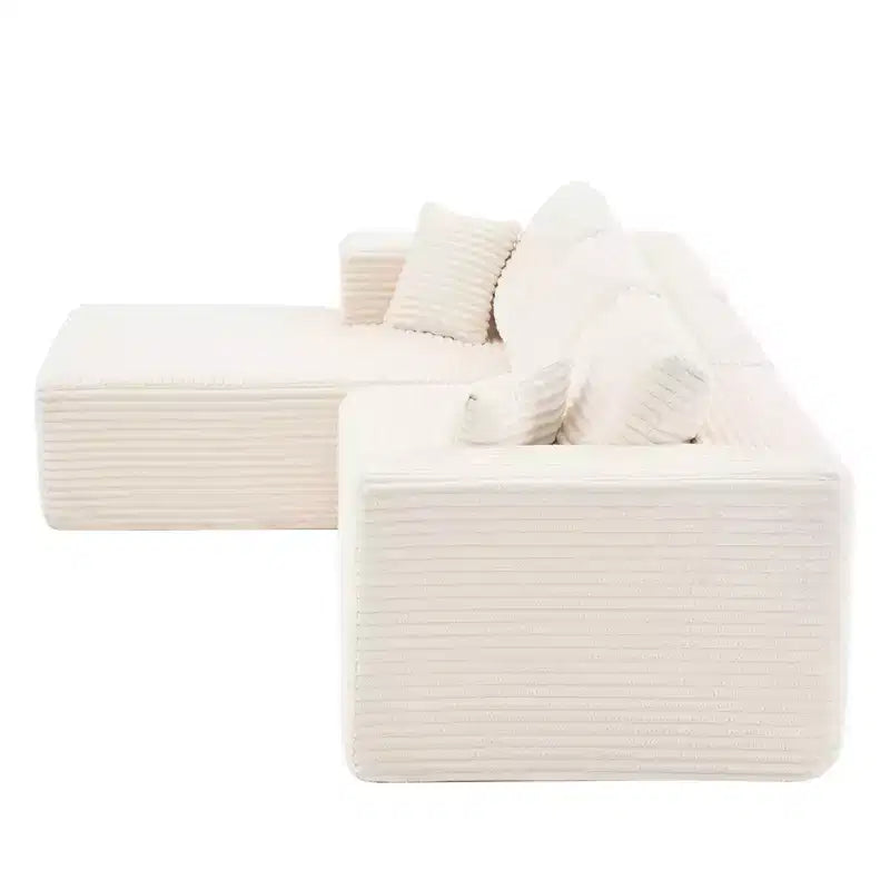 Divano Sezionale Modulare in Peluche a Costine 3 Posti, Divano Moderno Comodo Imbottito, Divani a L con Morbidi Cuscini