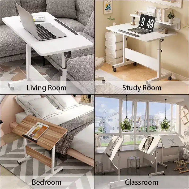 Scrivania Regolabile in Piedi (80x40cm, Altezza 65-87cm) Scrivania per Computer Mobile e Pieghevole con Ruote per Ufficio Domestico, Tavolino Portatile su Ruote