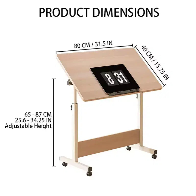 Scrivania Regolabile in Piedi (80x40cm, Altezza 65-87cm) Scrivania per Computer Mobile e Pieghevole con Ruote per Ufficio Domestico, Tavolino Portatile su Ruote
