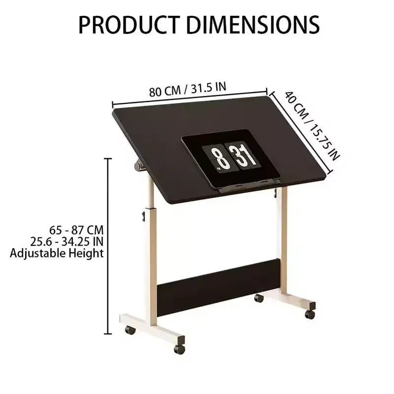 Scrivania Regolabile in Piedi (80x40cm, Altezza 65-87cm) Scrivania per Computer Mobile e Pieghevole con Ruote per Ufficio Domestico, Tavolino Portatile su Ruote