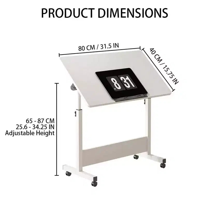 Scrivania Regolabile in Piedi (80x40cm, Altezza 65-87cm) Scrivania per Computer Mobile e Pieghevole con Ruote per Ufficio Domestico, Tavolino Portatile su Ruote