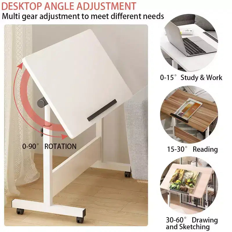 Scrivania Regolabile in Piedi (80x40cm, Altezza 65-87cm) Scrivania per Computer Mobile e Pieghevole con Ruote per Ufficio Domestico, Tavolino Portatile su Ruote