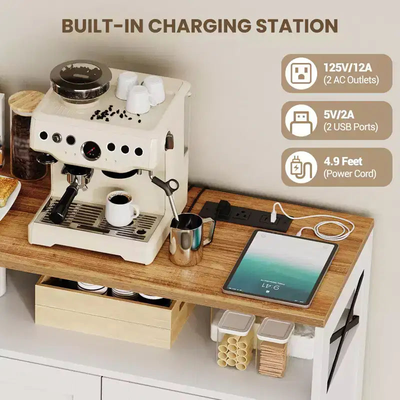 Mobile credenza da 47 pollici - Tavolino da caffè in legno con ante a chiusura ammortizzata e ripiano regolabile, armadietto dispensa da caffè per piccola cucina, monolocale