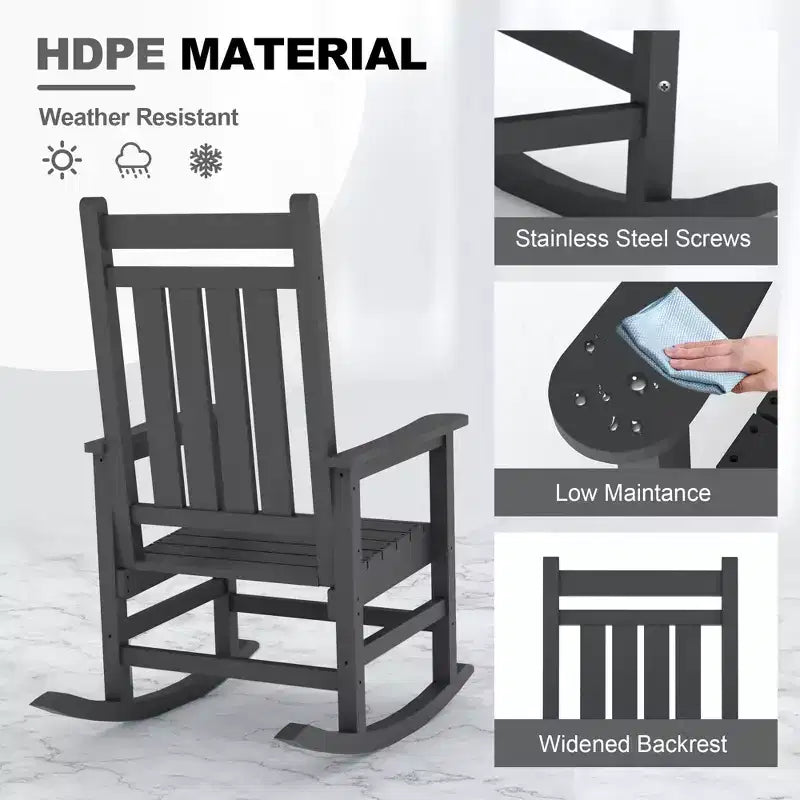 Sedie a Dondolo da Esterno Oversize in HDPE, Sedie a Dondolo da Giardino Resistenti per Tutte le Condizioni Atmosferiche, Sedie a Dondolo Durevoli per Portico, Esterno, Cortile Anteriore, Terrazza, Giardino