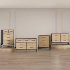 Cassettiera a 6 cassetti in rovere naturale, contenitore autoportante (altezza 118 cm) per camera da letto, soggiorno o ingresso