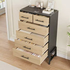 Cassettiera a 6 cassetti in rovere naturale, contenitore autoportante (altezza 118 cm) per camera da letto, soggiorno o ingresso