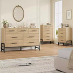 Cassettiera a 6 cassetti in rovere naturale, contenitore autoportante (altezza 118 cm) per camera da letto, soggiorno o ingresso