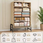 Cassettiera a 6 cassetti in rovere naturale, contenitore autoportante (altezza 118 cm) per camera da letto, soggiorno o ingresso