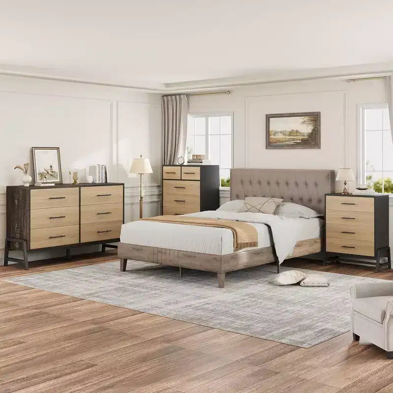 Cassettiera a 6 cassetti in rovere naturale, contenitore autoportante (altezza 118 cm) per camera da letto, soggiorno o ingresso