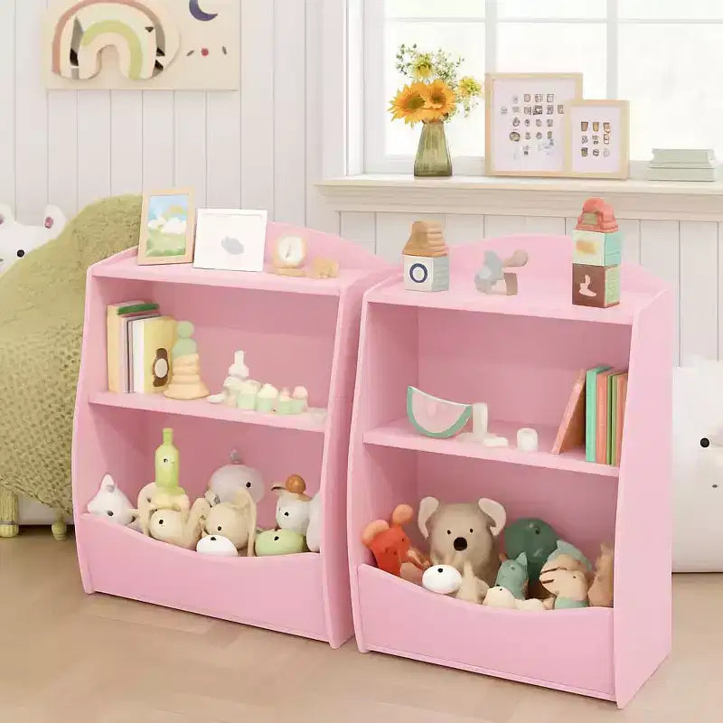 Libreria per bambini - Organizer portaoggetti per libri, armadietto giocattoli per bambini a doppio strato con scomparti aperti per camera da letto, cameretta, sala giochi