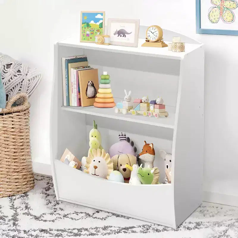 Libreria per bambini - Organizer portaoggetti per libri, armadietto giocattoli per bambini a doppio strato con scomparti aperti per camera da letto, cameretta, sala giochi