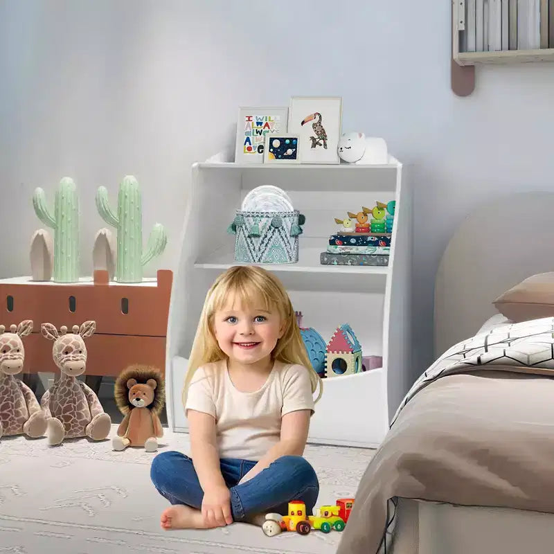 Libreria per bambini - Organizer portaoggetti per libri, armadietto giocattoli per bambini a doppio strato con scomparti aperti per camera da letto, cameretta, sala giochi