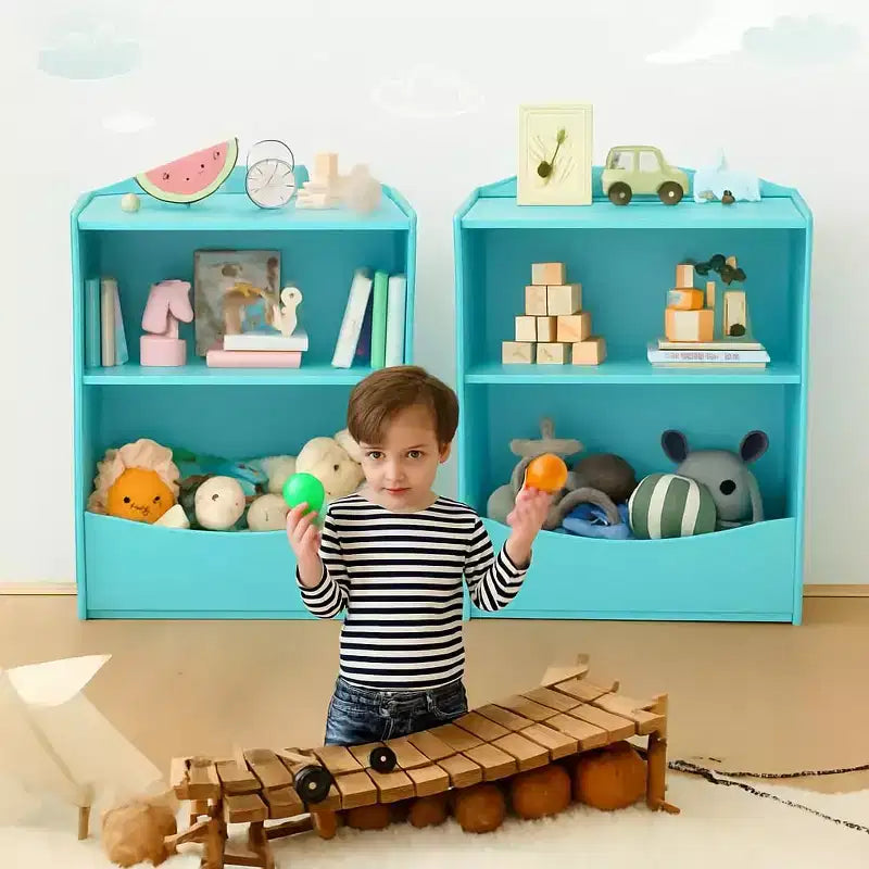 Libreria per bambini - Organizer portaoggetti per libri, armadietto giocattoli per bambini a doppio strato con scomparti aperti per camera da letto, cameretta, sala giochi
