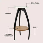 Tavolino portabevande a treppiede in metallo di design da 24,5 pollici e tavolino decorativo con ripiano rotondo in marmo bianco e ripiano inferiore in legno