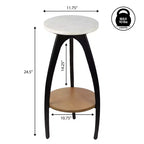 Tavolino portabevande a treppiede in metallo di design da 24,5 pollici e tavolino decorativo con ripiano rotondo in marmo bianco e ripiano inferiore in legno