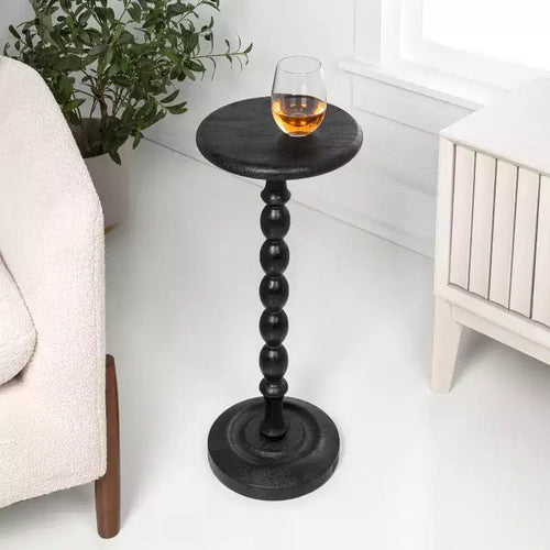 24.5 Tavolino Rotondo Classico da Appoggio e Decorativo con Base a Colonna in Legno con Fuso Cottage