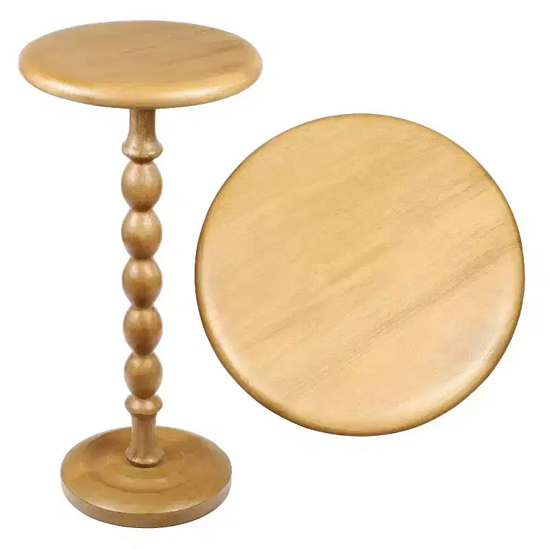 24.5 Tavolino Rotondo Classico da Appoggio e Decorativo con Base a Colonna in Legno con Fuso Cottage