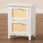 Comodino 2 ante in legno di rattan bianco