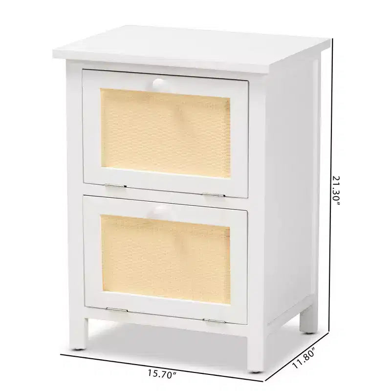 Comodino 2 ante in legno di rattan bianco