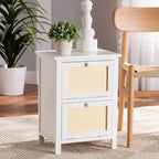 Comodino 2 ante in legno di rattan bianco