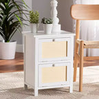 Comodino 2 ante in legno di rattan bianco