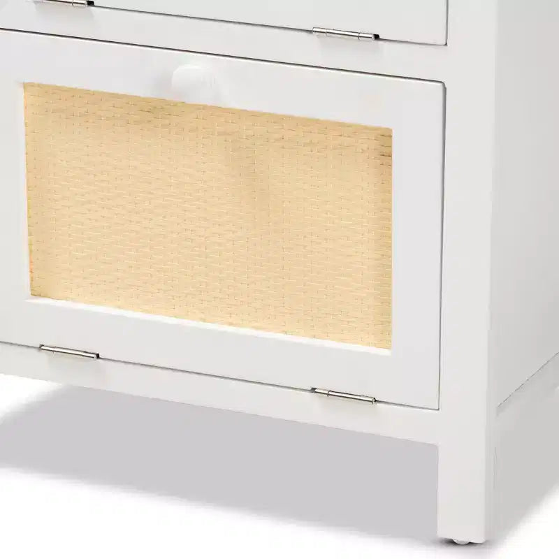 Comodino 2 ante in legno di rattan bianco