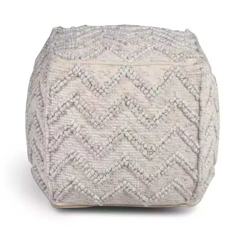 Pouf quadrato a zigzag intrecciato avorio