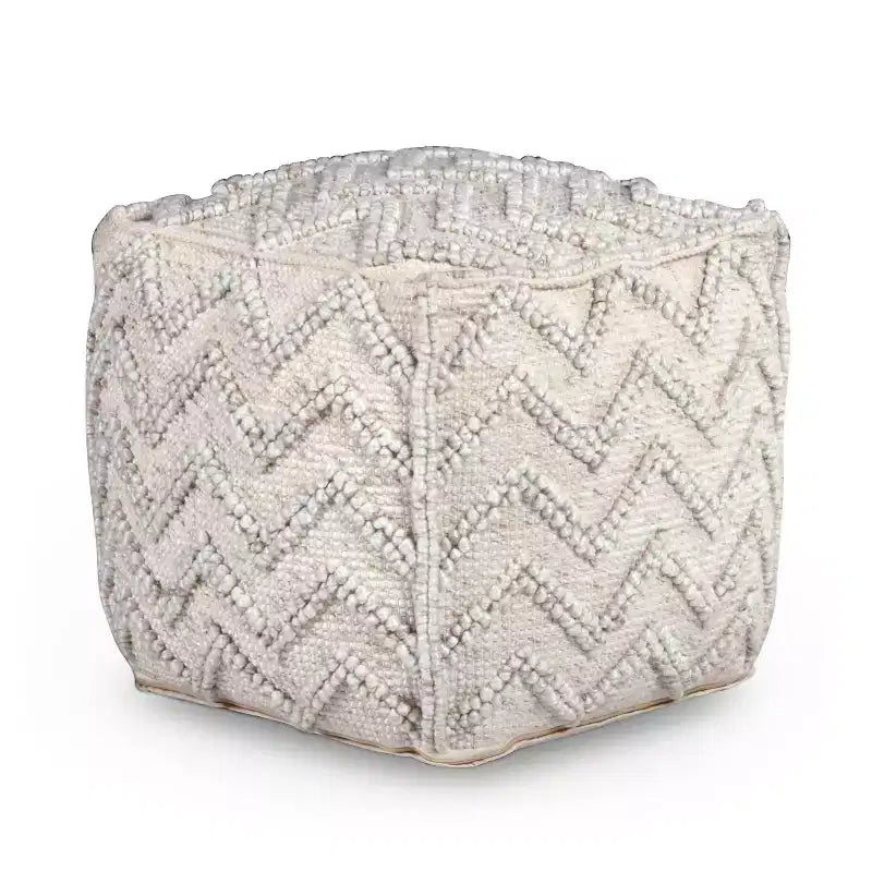 Pouf quadrato a zigzag intrecciato avorio