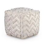 Pouf quadrato a zigzag intrecciato avorio