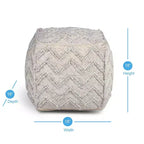 Pouf quadrato a zigzag intrecciato avorio