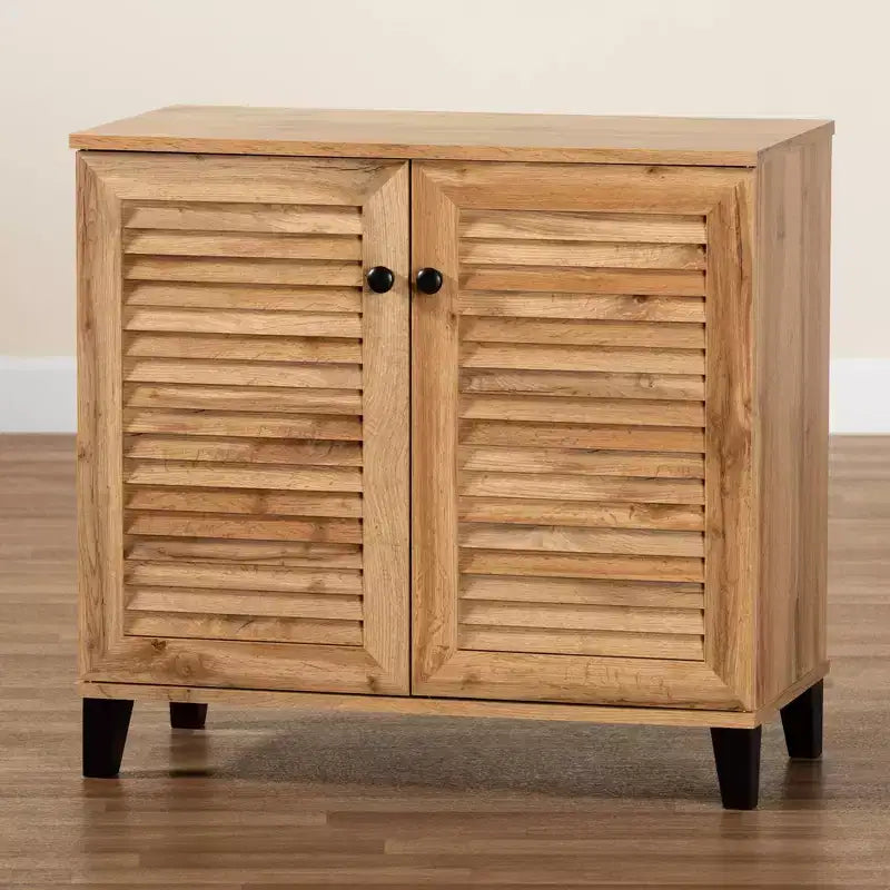 Mobile Contenitore a 2 Ante in Legno Marrone Rovere: Stile Nautico, 4 Ripiani Fissi, Struttura in Legno