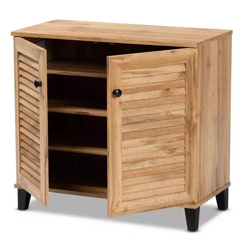 Mobile Contenitore a 2 Ante in Legno Marrone Rovere: Stile Nautico, 4 Ripiani Fissi, Struttura in Legno