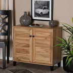 Mobile Contenitore a 2 Ante in Legno Marrone Rovere: Stile Nautico, 4 Ripiani Fissi, Struttura in Legno