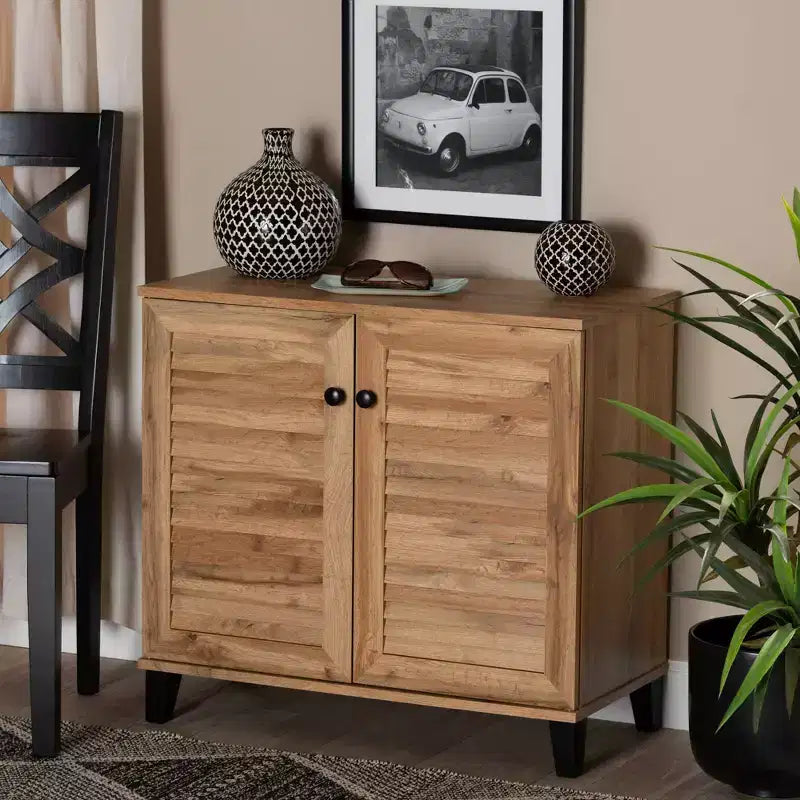 Mobile Contenitore a 2 Ante in Legno Marrone Rovere: Stile Nautico, 4 Ripiani Fissi, Struttura in Legno