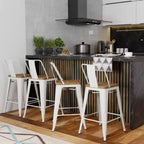 Set di 4 sgabelli da bar alti 24 pollici in metallo/legno